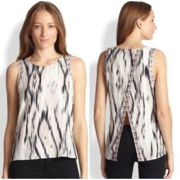 Parker Women's Sleeveless Caroline Ikat Split Back Top Size S Black Cream NWT - Picture 1 of 7